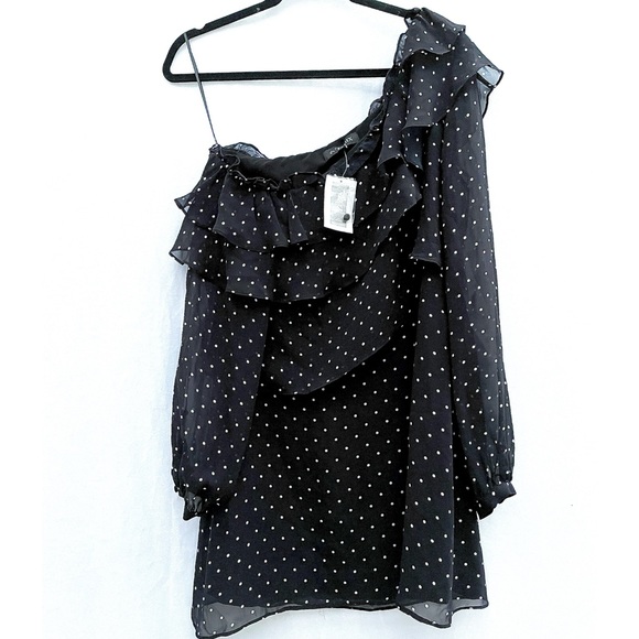 (New with Tags) Intermix Juliette One Shoulder Ruffle Front Mini Dress, Medium - Picture 6 of 12